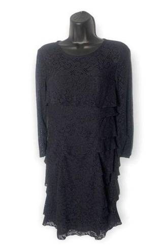 Laundry by Shelli Segal  Lace Tiered Black Bohowitch Cocktail Dress Size 4