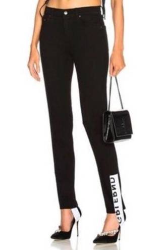 GRLFRND NWT  Belluci Black Straight Leg Jeans Jet Set White Contrast Stirrups 30