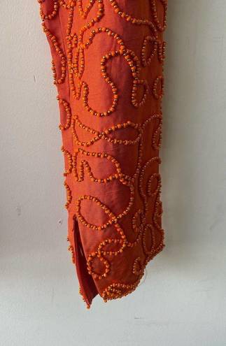 Oleg Cassini Vintage  Silk Glass Beaded Orange Formal Pants