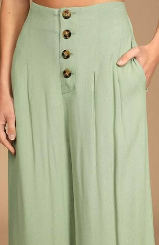 Lulus NWT  Stroll On Over Sage Green Button-Front Wide Leg Pants