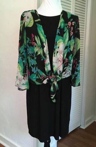 Tiana B . Sleeveless Black Dress with Floral Sheer overblouse Size 10