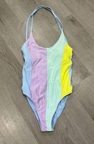 PilyQ NWOT Pastel Colorblock  One Piece Swimsuit Size Medium