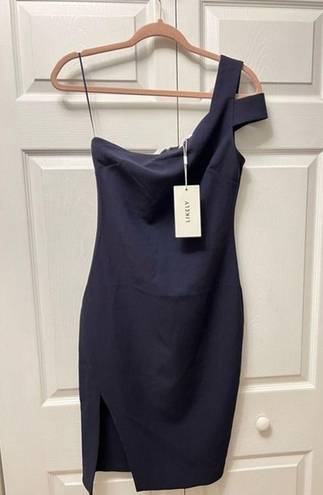 Likely  packard one shoulder dress size 2 Navy Blue SHEATH knee Length