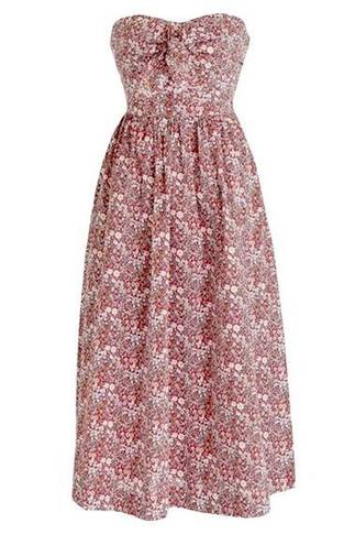 J.Crew  Liberty of London Tie Front Strapless Midi Dress Red June's Meadow Sz 10