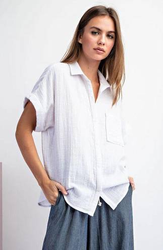 Madewell Linen White Short Sleeve Button Up Top