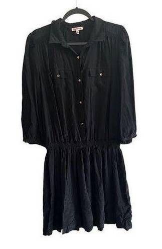 Juicy Couture Y2K  Black Silk Shirtdress with Gold Buttons size 14