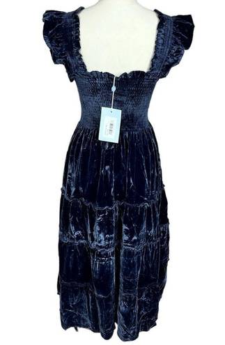 Hill House Size S The Ellie Nap Dress Navy Velvet Midi Tiered Smocked Bodice NEW