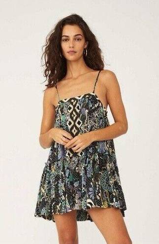 Free People  Mini Dress Size Medium Black Purple Floral Sleeveless