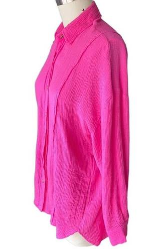 SO Bright Pink Berry Cotton Gauze Blouse Boho Swimsuit Coverup ~ Women's MEDIUM