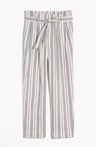 Madewell  Linen-Cotton Paperbag Pants in Dark Baltic Stripe Size 8 EUC