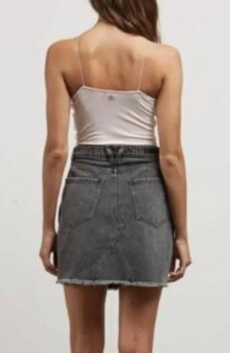 Volcom Women's High Waisted Raw Hem Black Denim Mini Skirt Size S