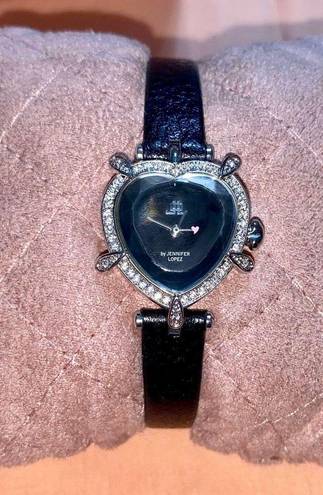 Jennifer Lopez Black Rhinestone Heart Watch