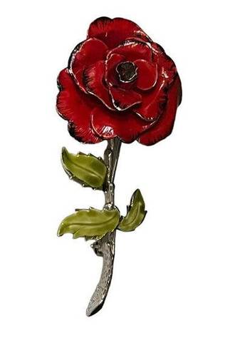 The Great Vintage red Rose metal and enamel brooch with depth and details