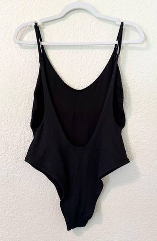 Aerie Textured Crinkle Scoop Low Back High Cut Swim One Piece in Black Size M