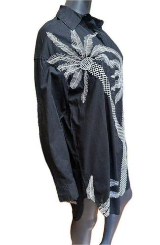 Badgley Mischka  Small Tunic Dress White Black Palm Tree Embroidered NEW NWT