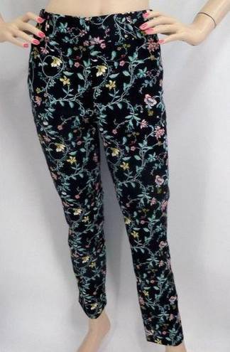 The Loft "" BLACK FLORAL MODERN SKINNY ANKLE CAREER CASUAL TROUSERS PANTS SZE: 14 NWT