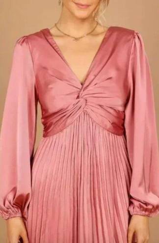 Petal and Pup  Noelle Pink Twist Front Pleated Long Sleeve Midi Dress M