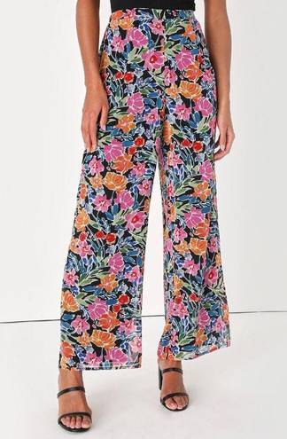 Lulus  Flourishing Beauty Black Floral Print Wide-Leg Pants