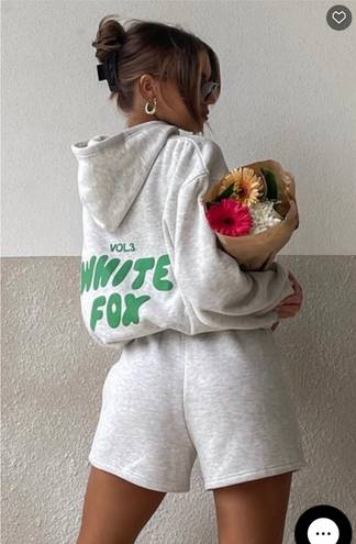 White Fox Boutique Sweat Set Offstage Hoodie + Shorts Glacier Grey