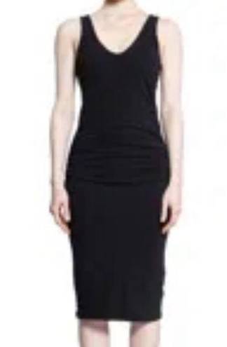 James Perse NWT  Dress Skinny Sheath in Black Ruched Stretch Cotton Jersey 1/Sm