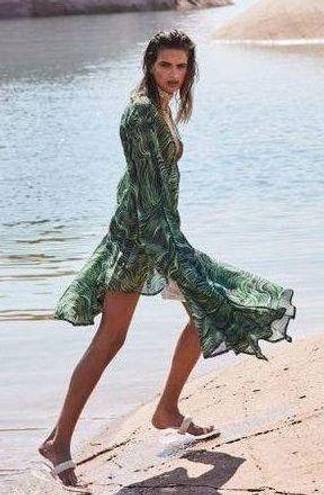 Cult Gaia 💕💕 Bruna Coverup ~ Linen Silk Saltation Basil Green Print Small S NWT