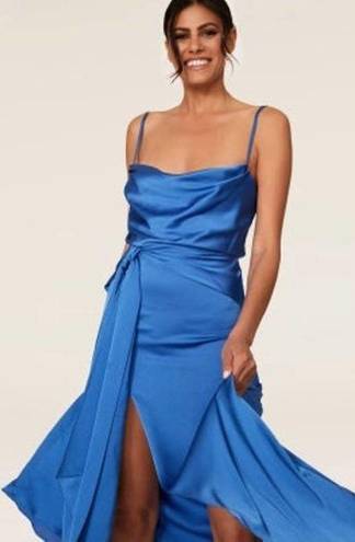 Fame and Partners  The Anita Gown Blue Satin Sleeveless Maxi Formal Gown Size 0