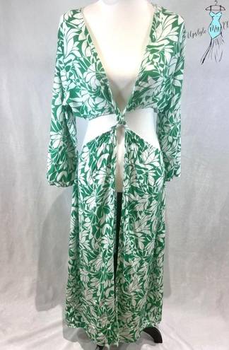 Shade & Shore  long sleeve green and white twist front maxi cover up size XL