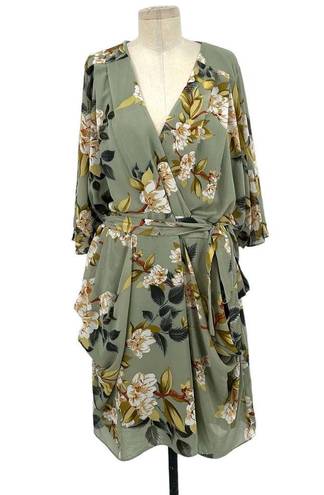 City Chic  Color Wrap Print Dress Sage Green Floral Print Plus Size 22