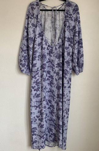 Hill House NWT  Allover Print High Slit Maxi Dress in Purple Floral