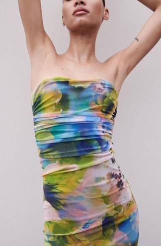 ZARA Strapless Watercolor Dress
