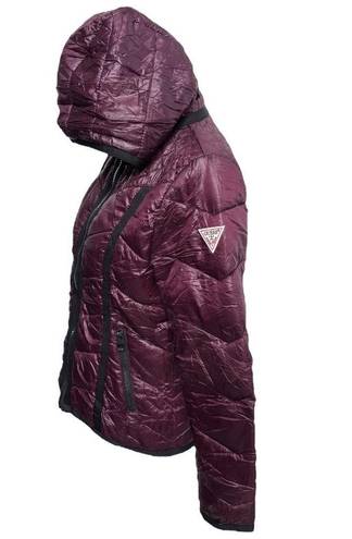 Guess  Hooded Puffer Jacket Plum Purple with Black Trim Size Medium