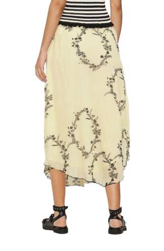 Ganni NWT  Georgette Floral Pleated Yellow Chiffon Midi Skirt 42 US 10/12