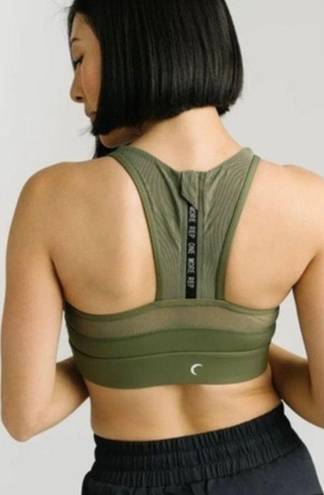 Zyia active all star mesh zip up high impact olive green sports bra