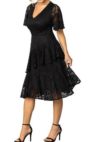 Onyx NEW Kiyonna Lace Affair Ruffle Flounce Midi Cocktail Dress in  Size XL