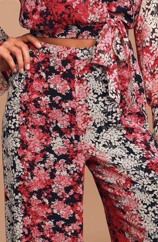 Lulus Happier Now Black Multi Floral Print Wide-Leg Pants