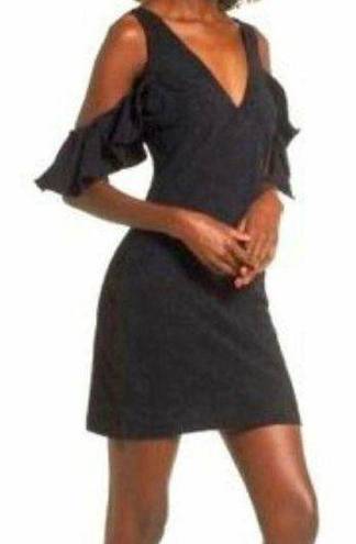 Devlin  Suede Ruffle Cold Shoulder Black Mini Dress Size 8 #D7JD415PSU