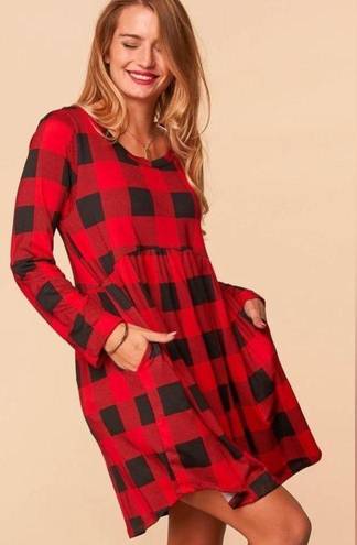 Harper Haptics By‎ Holly  Red Black Buffalo Plaid Babydoll Dress Women’s Size S