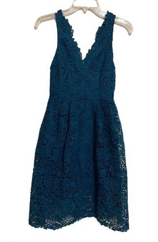 ASTR  the Label V-Neck Lace Fit & Flare Dress Teal