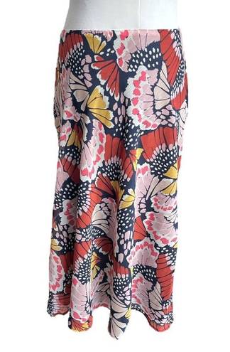 Petal Boden Crinkle Bias-Cut  Stamp Midi Skirt Navy Pink Orange Yellow Size 6