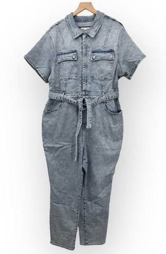 Good American NWT  Fit For Success Belted Denim Jumpsuit Blue Short Sleeve 3XL