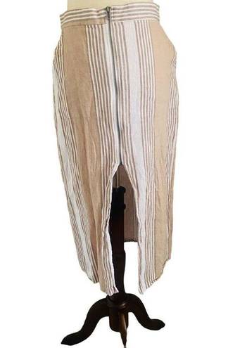 BCBGeneration  Midi Pencil Skirt Sand Combo Ivory Tan Stripes Pockets Size 6, S23