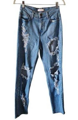 Vibrant super distressed skinny jeans style #P1378 size 3 waist 13.5"