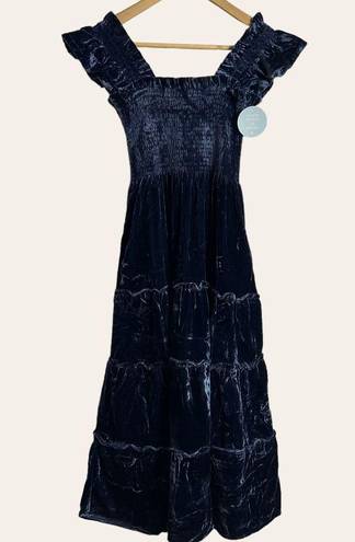 Hill House  The Ellie Tiered Midi Nap Dress in Navy Velvet Size XS