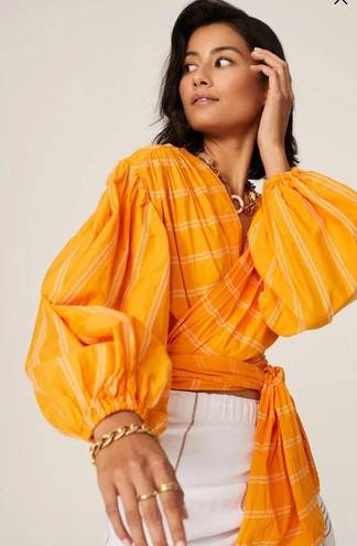 Wyatt Acler The  Puff Balloon Sleeve Cropped Wrap Blouse in Pumpkin Stripe