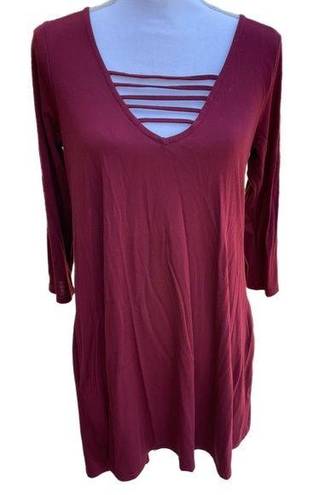 Socialite  Burgundy Knee-length long sleeve Dress