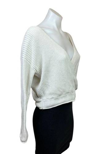 The Moon  & Madison White Cotton Wrap Plunge V-neck Knit Cut-out Sweater Top Size S