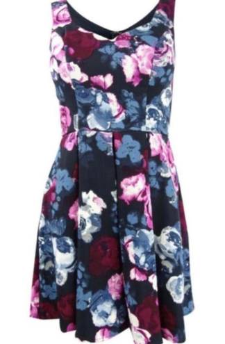 Trixxi Navy Blue Pink Floral Swing Mini Dress