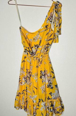 Shoshanna  Women's Yellow 100% Silk Carmela One Shoulder Floral Dress Size 12