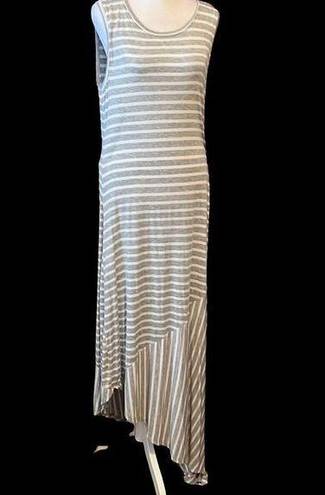 Krass&co NY& grey & white striped sleeveless asymmetrical maxi dress 👗 GUC