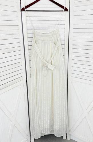 ZARA Flowy Textured Maxi Slip Dress Ivory White Medium Monochrome Stripe